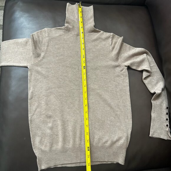 New Zara Tan Basic Knit Turtleneck Sweater Gold Sleeve Buttons Size S - Picture 8 of 12